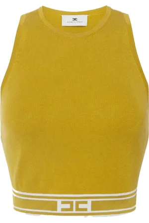 Elisabetta Franchi Tops, Dames, Geel, S, Gele Cropped Top met Racerback