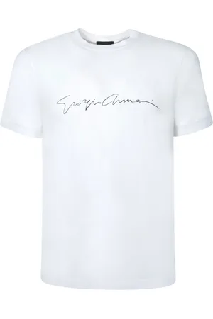 Giorgio Armani Tops, Heren, Wit, M, Minimalistisch Zwart Logo T-shirt