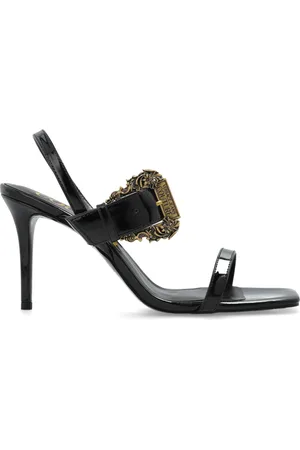 VERSACE Schoenen, Dames, Zwart, 38 EU, Leer, Sandalettes met hak