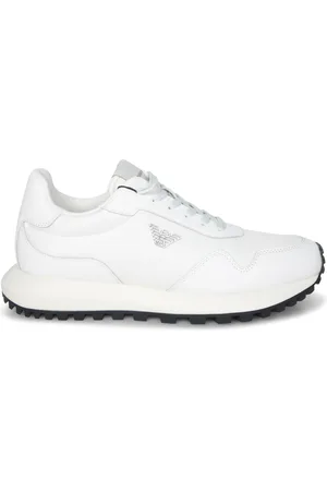 Emporio Armani Schoenen, Heren, Wit, 42 EU, Nylon, Leren Nylon Runner Sneakers