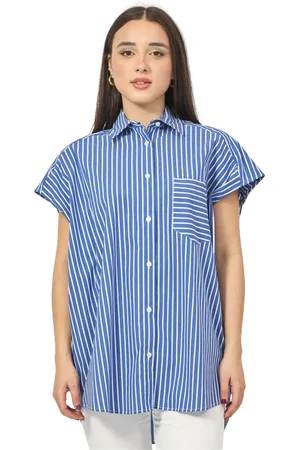 GAËLLE Blouses & Shirts, Dames, Blauw, S, Leer, Blauw Gestreepte Oversized Shirt