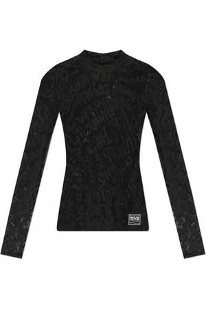 VERSACE Tops, Heren, Zwart, L, Kantachtige longsleeve t-shirt