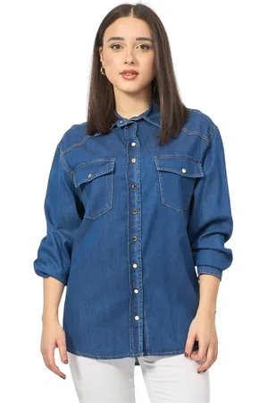 Fracomina Blouses & Shirts, Dames, Blauw, XS, Denim, Blauwe Denim Regular Shirt met 3/4 Mouwen