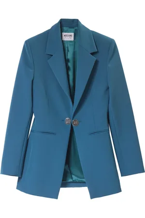 Moschino Jassen, Dames, Groen, S, Leer, Getailleerd jasje met enkele knoopsluiting