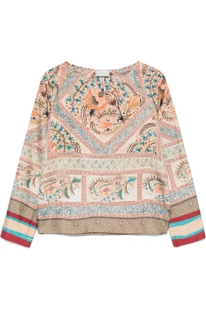 PIERRE-LOUIS MASCIA Blouses & Shirts, Dames, Veelkleurig, L, Grafische Print Beige Top Lange Mouwen