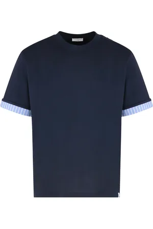 Paolo Pecora Tops, Heren, Blauw, XL, Katoen, Geribbelde crew-neck T-shirt, Oversized pasvorm