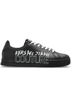 VERSACE Schoenen, Heren, Zwart, 45 EU, Leer, Sneakers met bedrukt logo