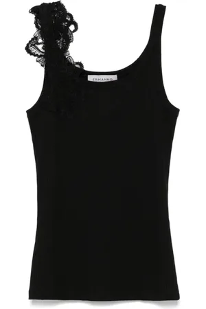 ERMANNO SCERVINO Tops, Dames, Zwart, M, Zwarte Mouwloze Geribbelde Top