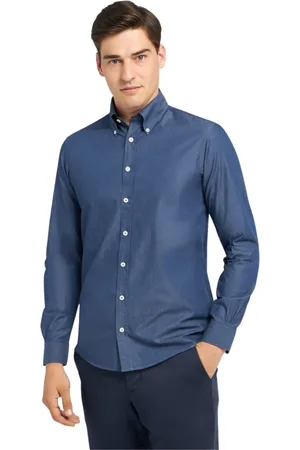 Brooks Brothers Overhemden, Heren, Blauw, L, Denim, Slim Fit Denim Twill Button Down Overhemd
