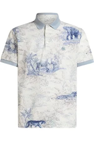 Etro Tops, Heren, Veelkleurig, M, Katoen, Safari Print Polo Shirt