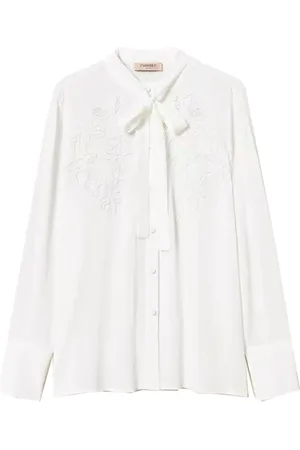 Twin-Set Blouses & Shirts, Dames, Wit, L, Geborduurde Viscose Shirt