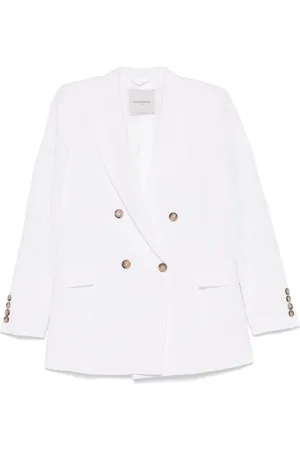 ERMANNO SCERVINO Jassen, Dames, Wit, M, Witte Double-Breasted Jas met Schoudervullingen