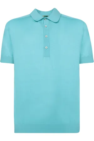 MOORER Tops, Heren, Blauw, L, Katoen, Turquoise Zomer Poloshirt