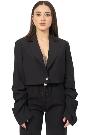 GAËLLE Jassen, Dames, Zwart, XS, Nylon, Korte Zwarte Jas met Gerimpelde Mouwen