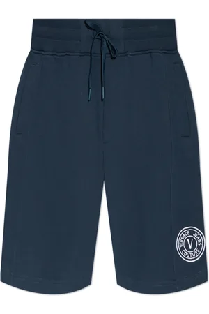 VERSACE Korte broeken, Heren, Blauw, L, Katoen, Shorts met geborduurd logo
