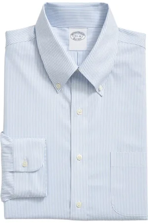 Brooks Brothers Overhemden, Heren, Blauw, M, Katoen, Slim Fit Non-Iron Gestreept Pinpoint Overhemd met Knoopsluiting