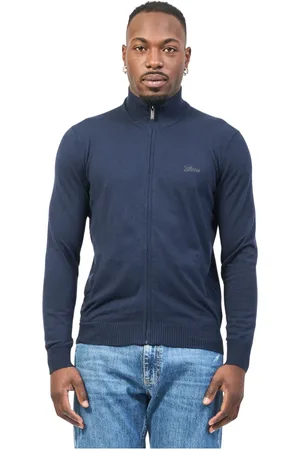 Guess Truien, Heren, Blauw, L, Blauwe Geborduurde Sweater Fullzip