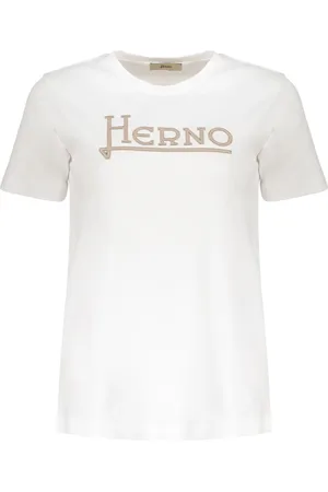 HERNO Tops, Dames, Wit, L, Katoen, Logo Detail Katoenen T-shirt