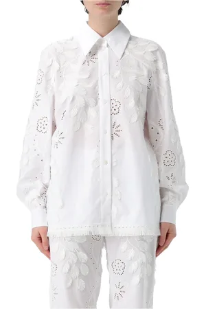 Alberta Ferretti Blouses & Shirts, Dames, Wit, 2Xs, Bloemen Franje Shirt