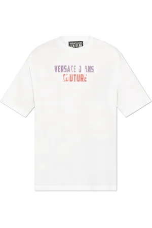 VERSACE Tops, Heren, Wit, 2Xl, Katoen, T-shirt met bedrukt logo