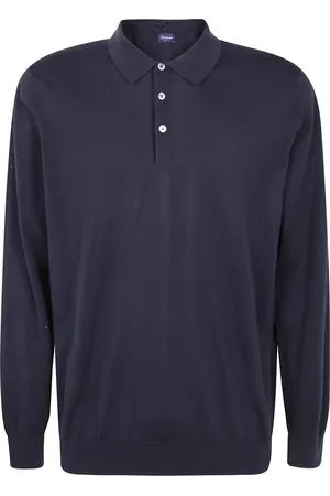 DRUMOHR Tops, Heren, Blauw, L, Klassieke Polo Shirt met Lange Mouwen