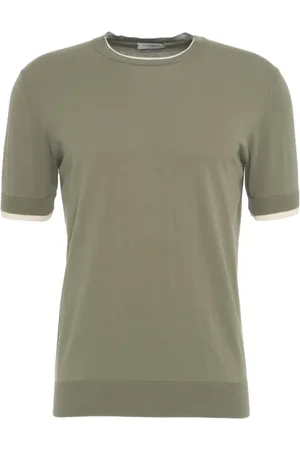 Paolo Pecora Truien, Heren, Groen, L, Katoen, Groene Crew Neck T-shirt Stijlvol