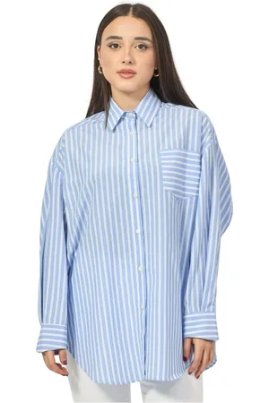 GAËLLE Blouses & Shirts, Dames, Blauw, S, Gestreepte Oversized Damesoverhemd Blauw