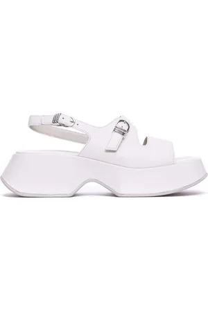 vic matiè Schoenen, Dames, Wit, 38 EU, Witte Leren Plateau Sandalen met Gesp