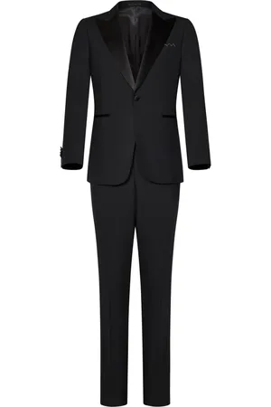 LOW BRAND Pakken, Heren, Blauw, S, Satijn, Zwart Tuxedo Pak met Satijnen Details