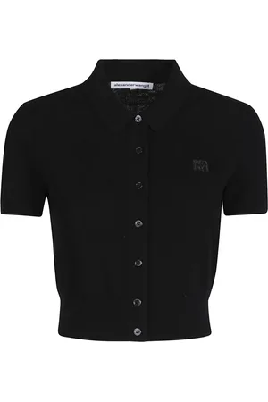 Alexander Wang Truien, Dames, Zwart, S, Polo Cardigan met borduursel