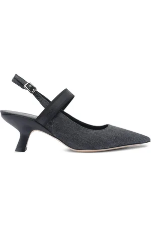 vic matiè Schoenen, Dames, Zwart, 38 EU, Denim, Zwarte denim slingback sandalen met enkelband