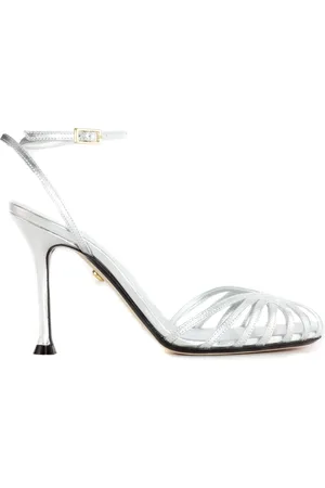 Alevì Milano Schoenen, Dames, Grijs, 37 EU, Zilveren Cage Sandalen met Gekruiste Bandjes
