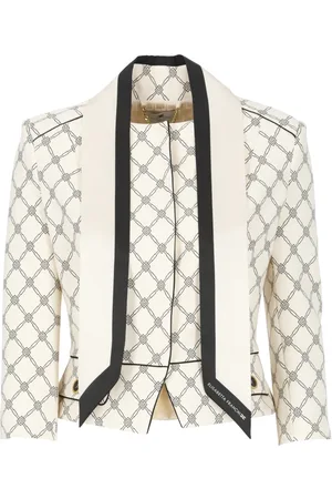 Elisabetta Franchi Jassen, Dames, , L, Ivoor Crêpe Jas met Contrasterend Patroon