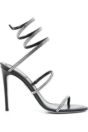 RENE CAOVILLA Schoenen, Dames, Zwart, 36 EU, Leer, Zwarte Kristalversierde Spiraal Sandalen