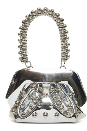 THEMOIRÈ Tassen, Dames, Grijs, ONE Size, Zilveren Studded Ball Handle Clutch