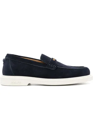 VERSACE Schoenen, Heren, Blauw, 41 EU, Suède, Blauwe Suède Mocassins met Medusa Motief
