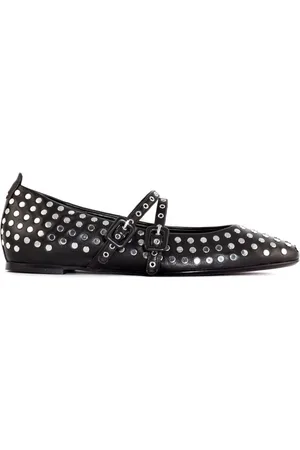 HALMANERA Schoenen, Dames, Zwart, 38 EU, Studded Zwarte Leren Ballerina Schoenen