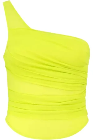 GAUGE81 Tops, Dames, Geel, S, Leer, Gele one-shoulder top met gerimpeld detail