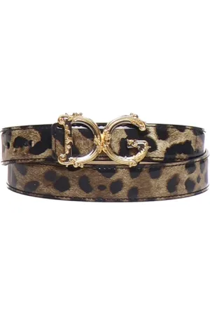 Dolce & Gabbana Accessoires, Dames, Bruin, 90 CM, Luipaard Barok DG Logo Dierenprint Riem