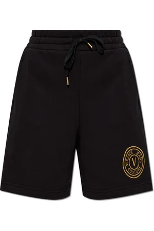 VERSACE Korte broeken, Dames, Zwart, M, Katoen, Shorts met geborduurd logo