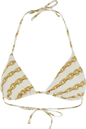 VERSACE Badkleding, Dames, Wit, L, Witte Bikini Top met Kettingprint