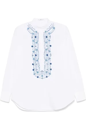 ERMANNO SCERVINO Blouses & Shirts, Dames, Wit, S, Katoen, Wit en Blauw Katoenen Overhemd