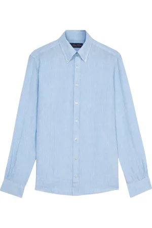 Brooks Brothers Overhemden, Heren, Blauw, 2Xl, Linnen, Lichtblauw Casual Overhemd met Knoopsluiting