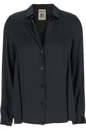 SEMICOUTURE Blouses & Shirts, Dames, Zwart, L, Zwarte Zijde Blend Klassieke Kraag Shirt