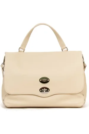Zanellato Tassen, Dames, Wit, ONE Size, Leer, Cappuccino Gehamerd Leren Schoudertas