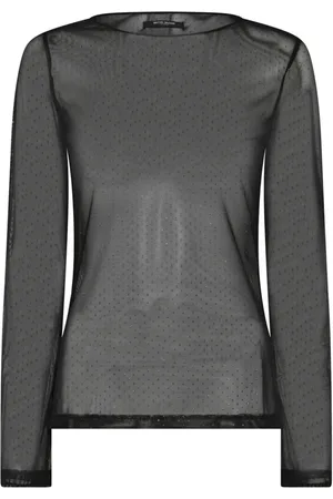 Bruuns Bazaar Tops, Dames, Zwart, L, Elegante Zwarte Mesh Blouse