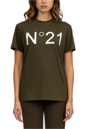 Nº21 Tops, Dames, Groen, S, Katoen, Groen Katoenen T-shirt met Logo
