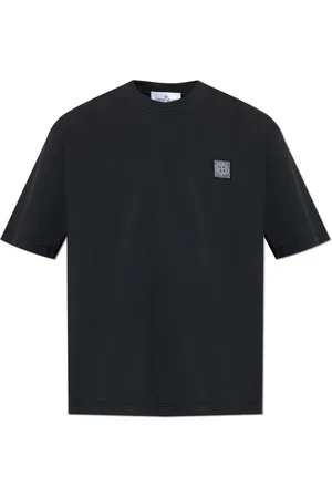 Stone Island Tops, Heren, Zwart, S, Katoen, T-shirt met Logo
