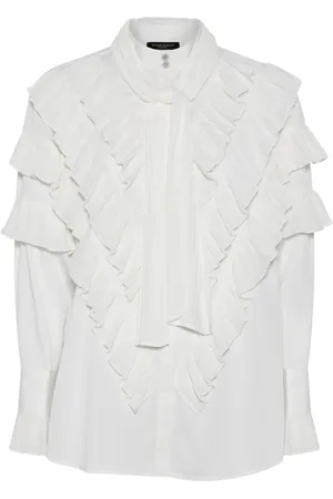 Bruuns Bazaar Blouses & Shirts, Dames, Wit, S, Katoen, Geplooide blouse met hoge hals