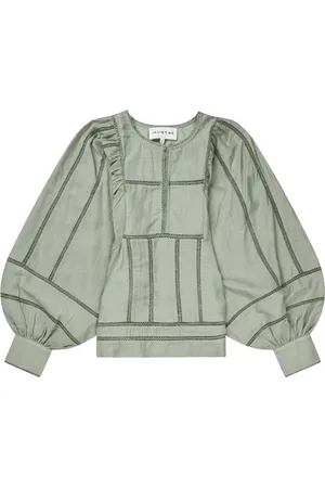 Munthe Blouses & Shirts, Dames, Groen, M, Katoen, Elegante Groene Top met Transparante Details